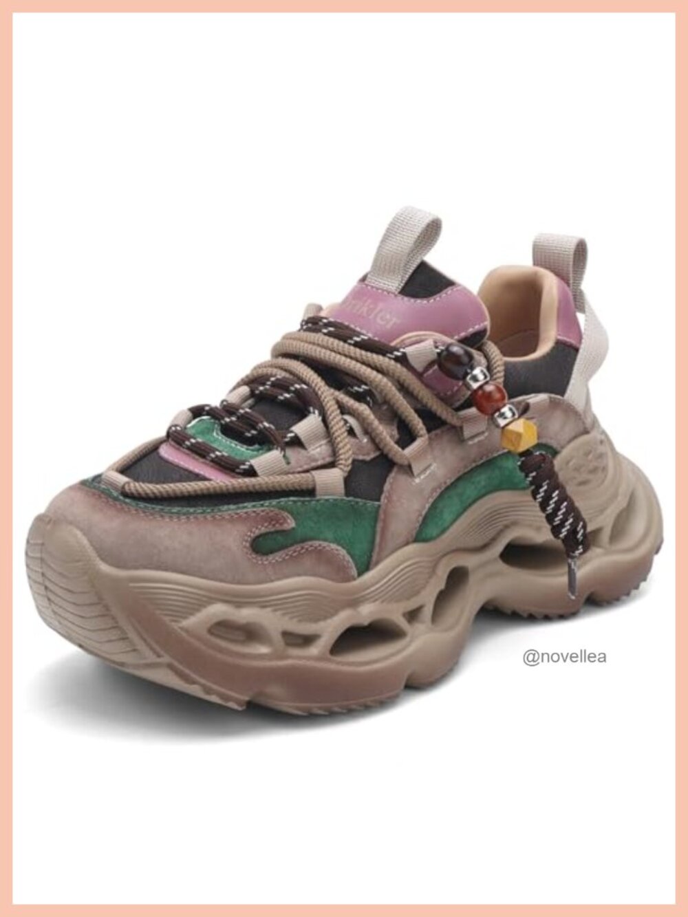 Women's Chunky Platform Lace-Up Sneakers Leather Fabric Comfort Walking Shoes